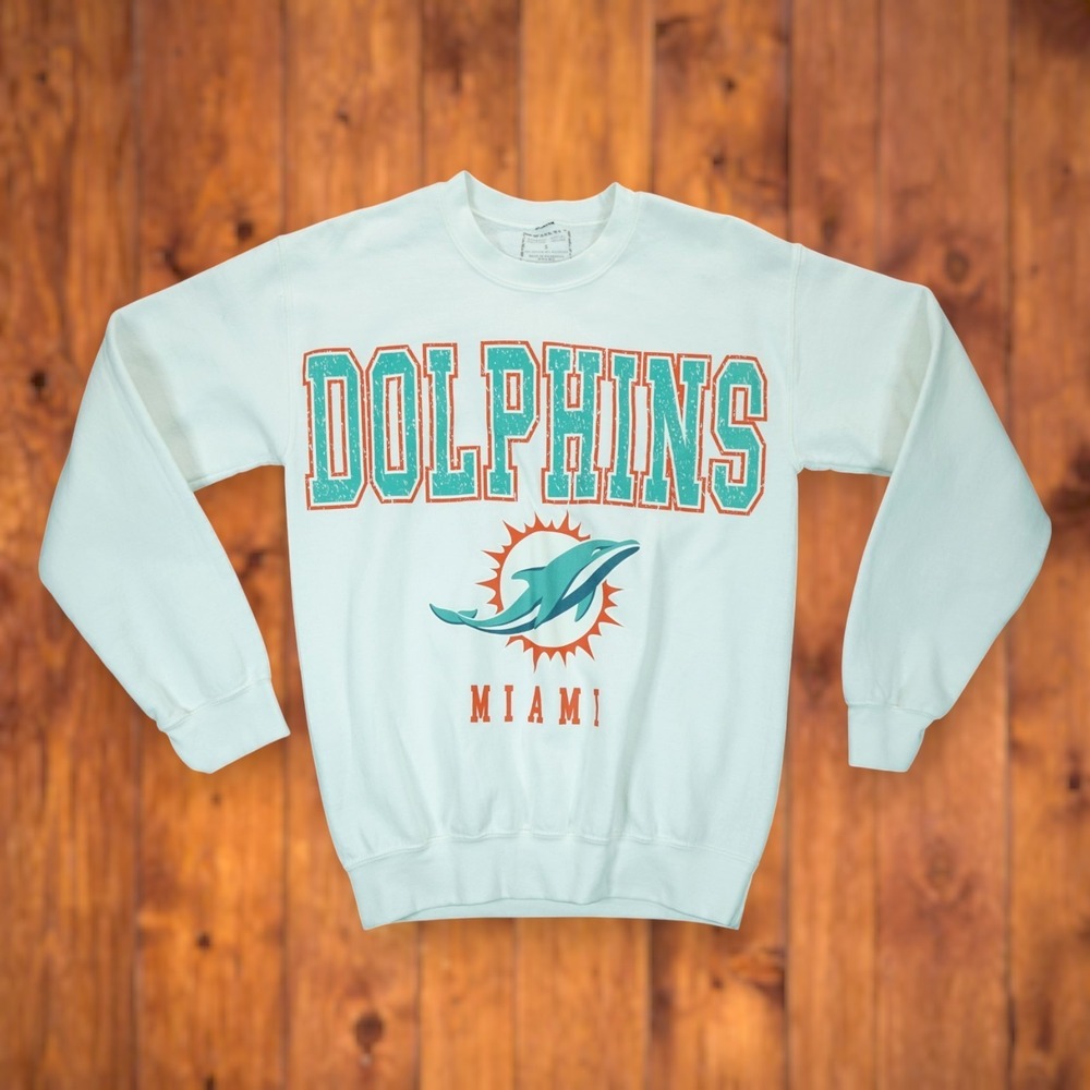 Gameday Couture White Miami Dolphins Crewneck Pullover Sweatshirt Size Small